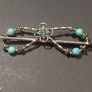 Elegant Silver and Turquoise Lilla Rose Hair Clip Large